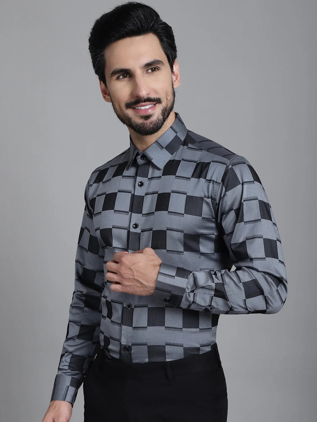 Printed Formal Cotton Mens Shirt - Grey Solid Design SF-901Grey