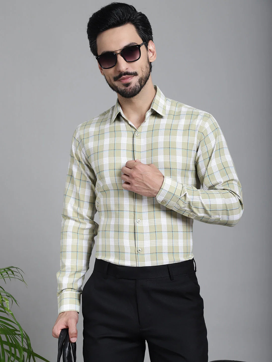 Beige Checked Formal Shirt | SF-902 Cotton Mens Shirt