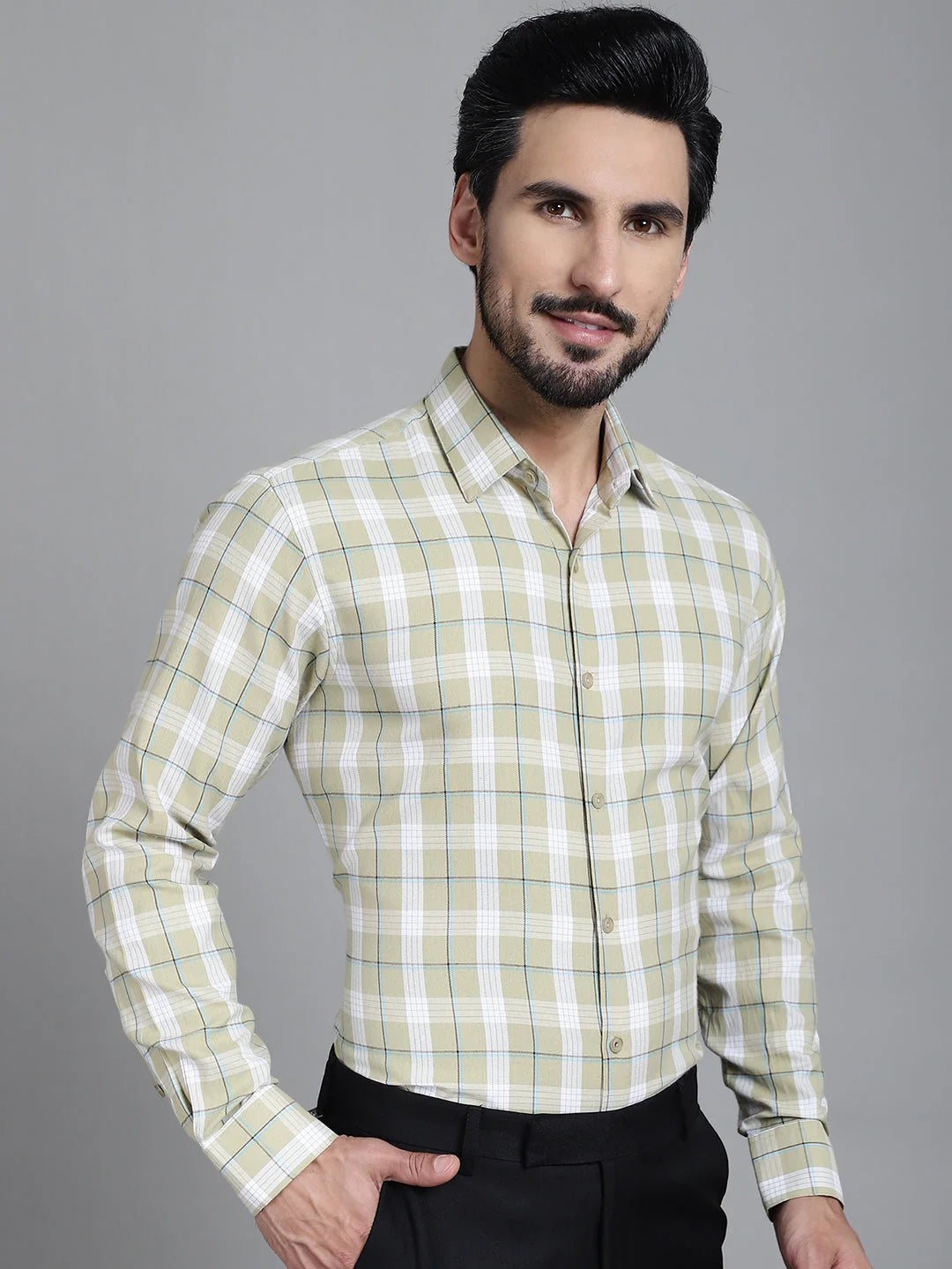 Beige Checked Formal Shirt | SF-902 Cotton Mens Shirt