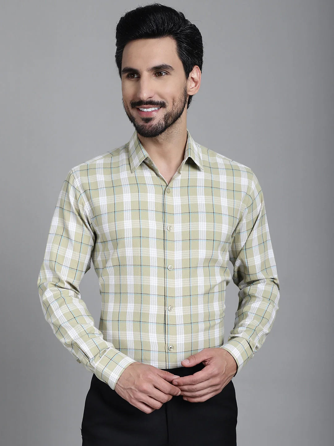 Beige Checked Formal Shirt | SF-902 Cotton Mens Shirt