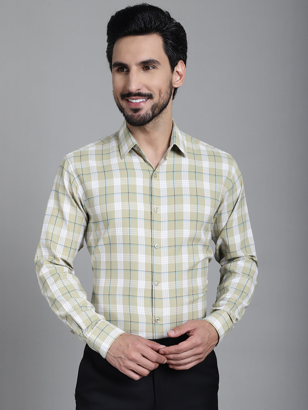 Beige Checked Formal Shirt | SF-902 Cotton Mens Shirt