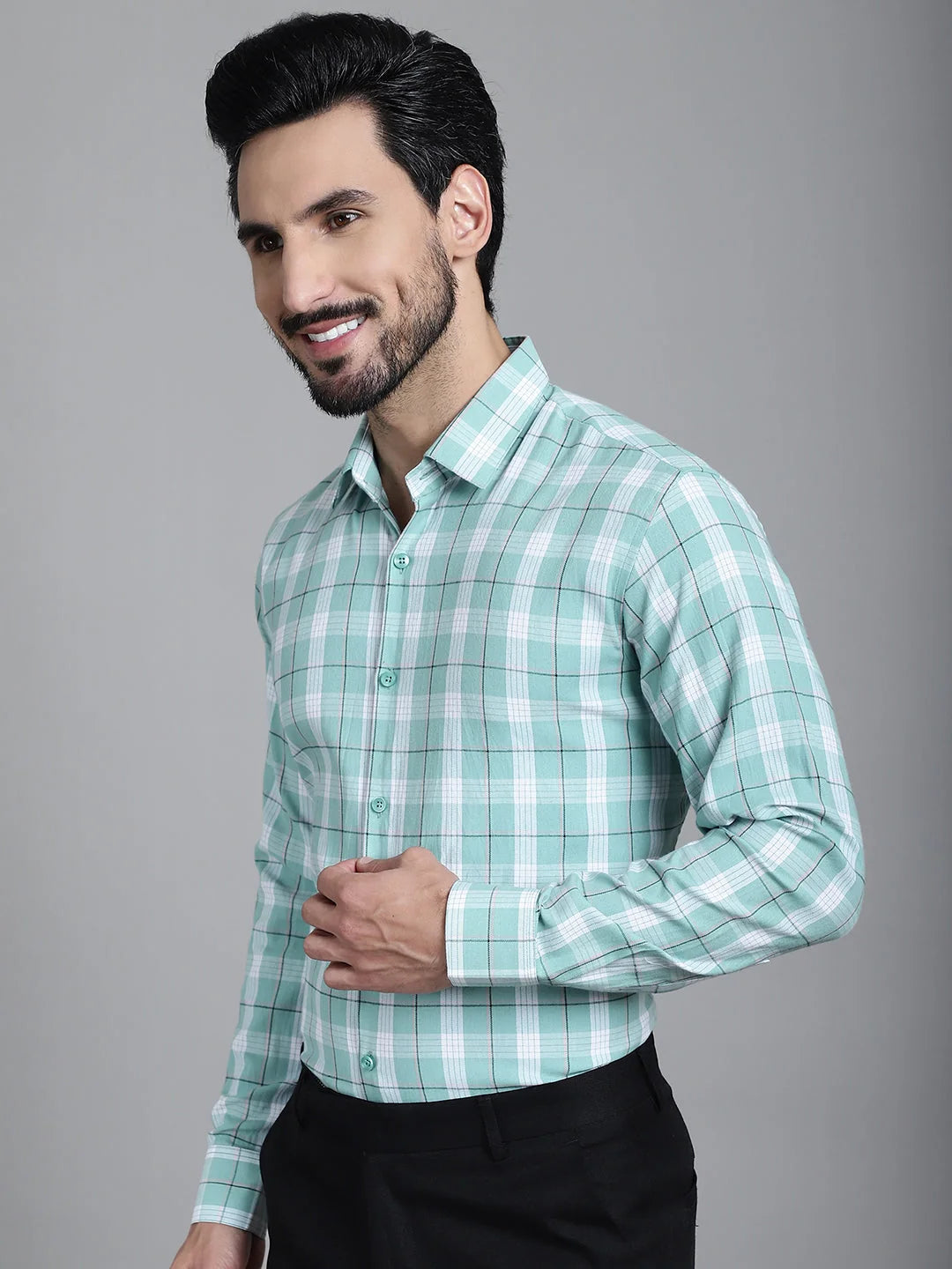 Green Checked Formal Shirt | SF-902 Cotton Mens Shirt