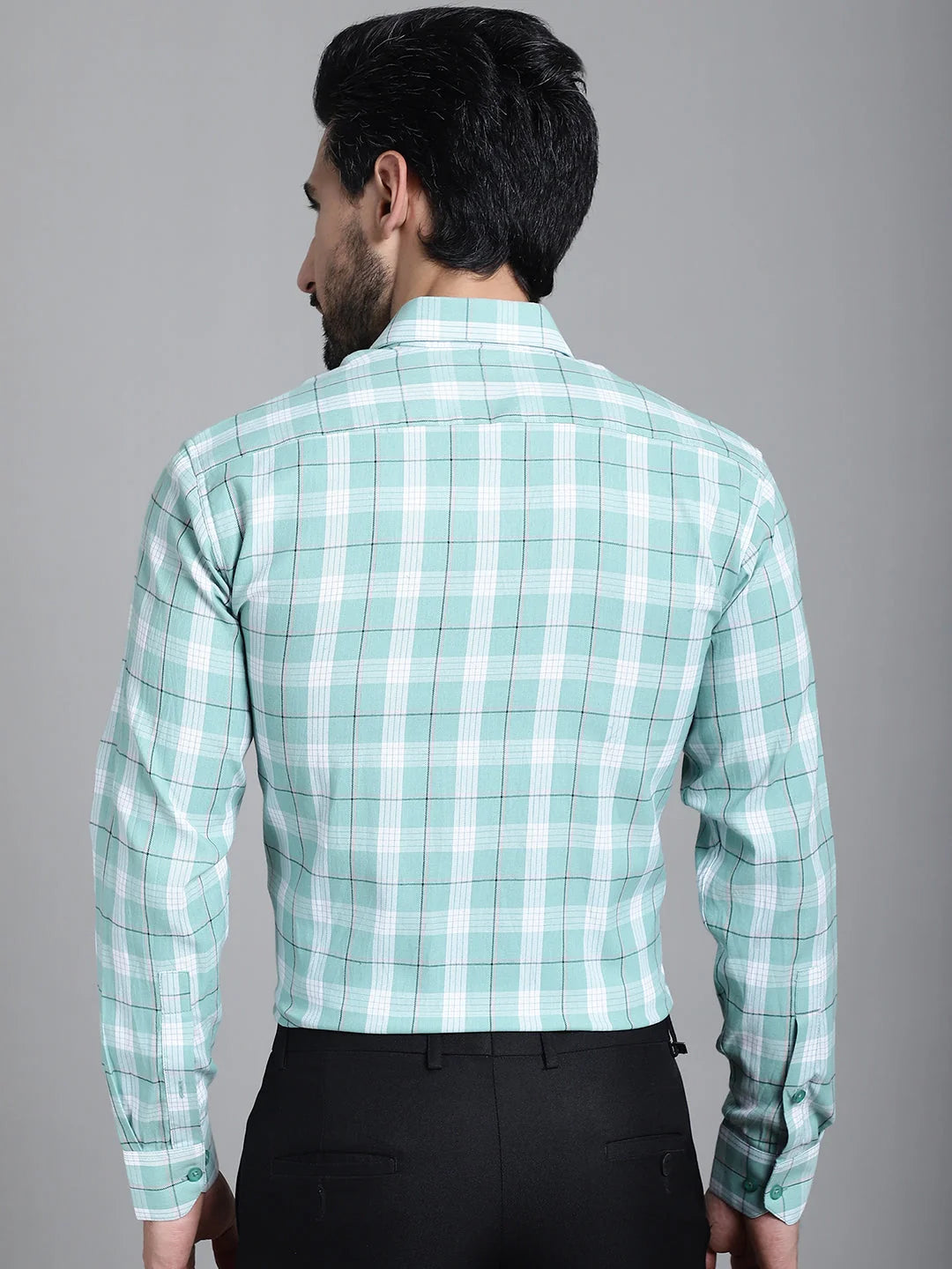 Green Checked Formal Shirt | SF-902 Cotton Mens Shirt