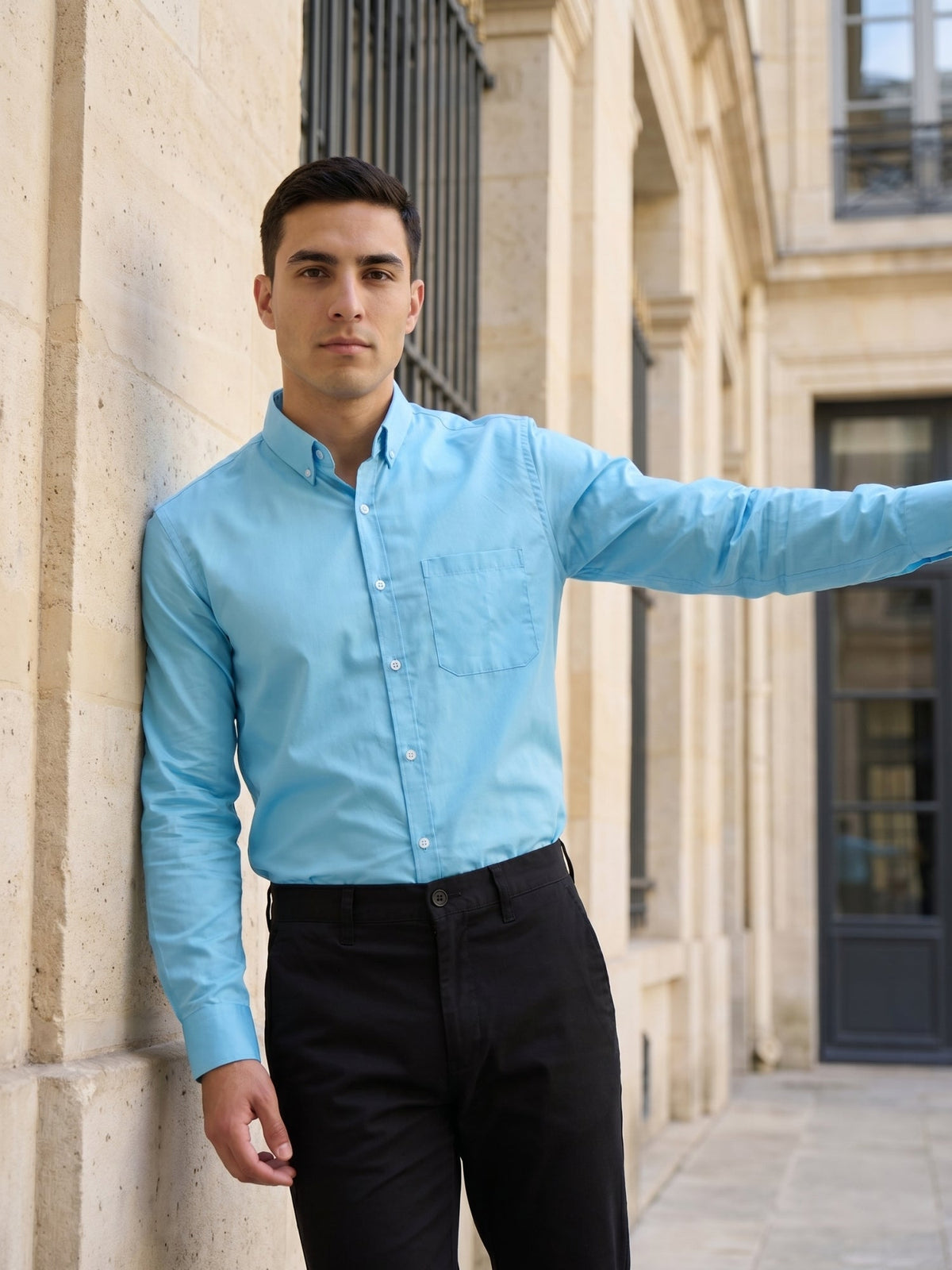 Men Regular Fit Solid Button-Down Collar Formal Shirt ( RDSH 9042Sky )