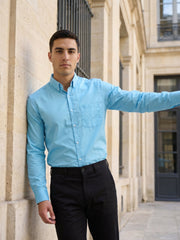 Men Regular Fit Solid Button-Down Collar Formal Shirt ( RDSH 9042Sky )