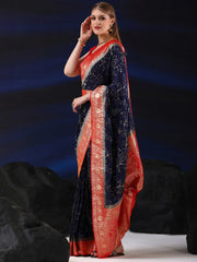 Women's  Blend Navy Blue Woven Design Designer Saree With Blouse Piece-SGITRIUS01E