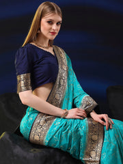 Women's  Blend Light Blue Woven Design Designer Saree With Blouse Piece-SGITRIUS01G