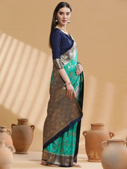 Women's Blend Maroon Woven Design Designer Saree With Blouse Piece-SGITRIUS03E