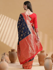 Women's  Blend Navy Blue Woven Design Designer Saree With Blouse Piece-SGITRIUS02C