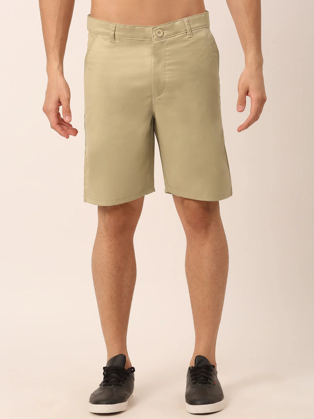 Men's Beige Cotton Solid Shorts - Slim Fit Cotton Pants