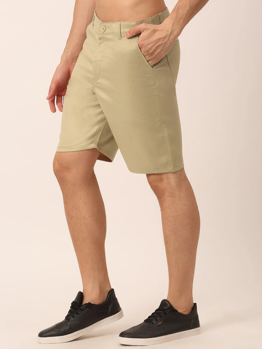 Men's Beige Cotton Solid Shorts - Slim Fit Cotton Pants