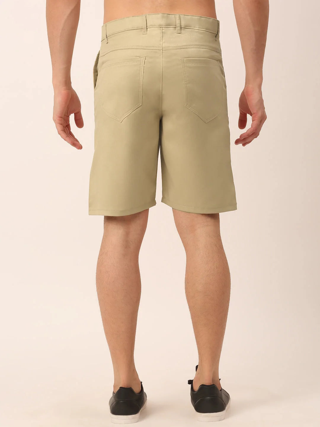 Men's Beige Cotton Solid Shorts - Slim Fit Cotton Pants
