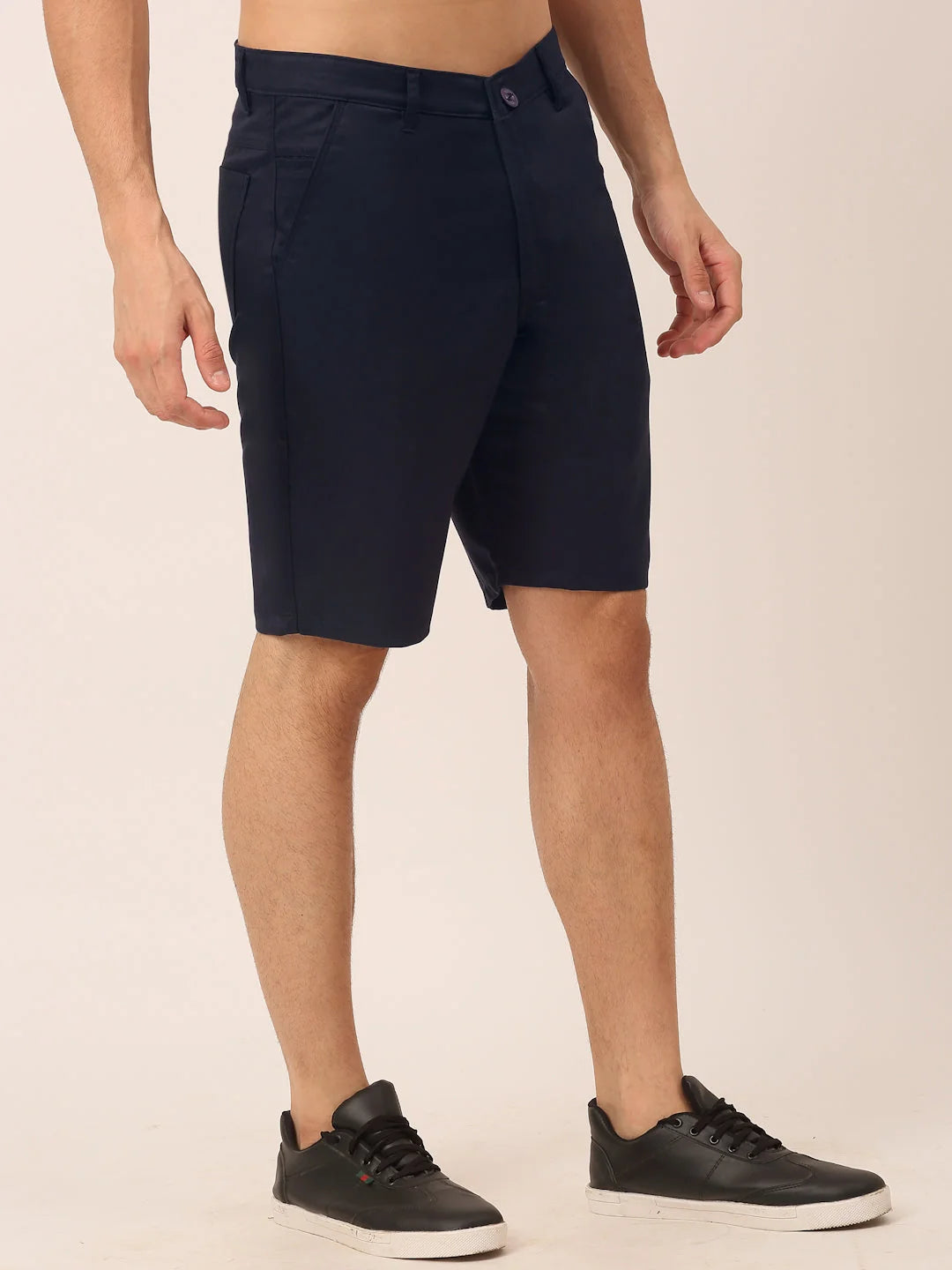 Men's Navy Casual Cotton Solid Shorts | Indian Needle
