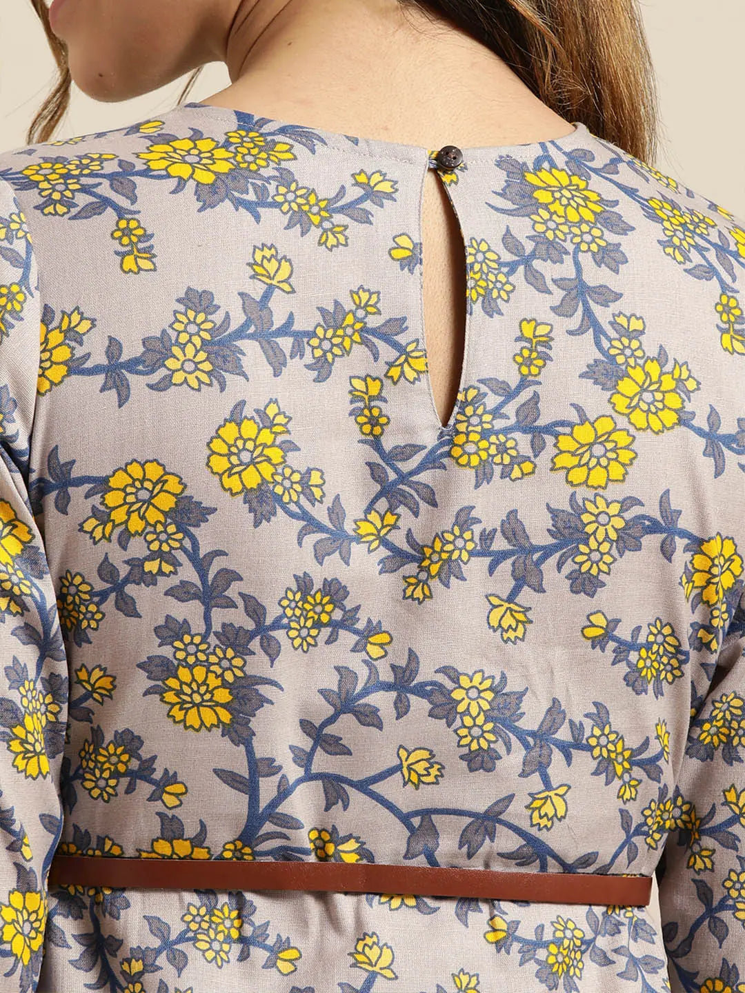 Grey Floral High Low Dress with Belt | Indian Dresses