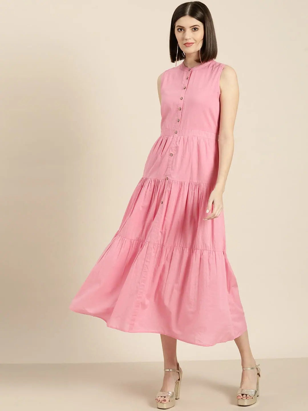 Pink Sleeveless Tiered Dress | Shop Indian Dresses Online