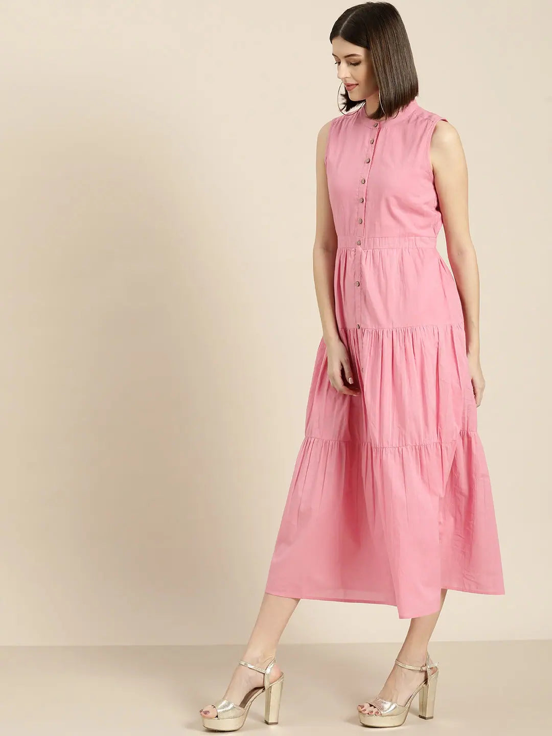 Pink Sleeveless Tiered Dress | Shop Indian Dresses Online