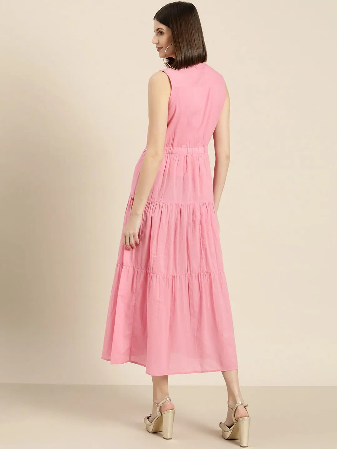 Pink Sleeveless Tiered Dress | Shop Indian Dresses Online