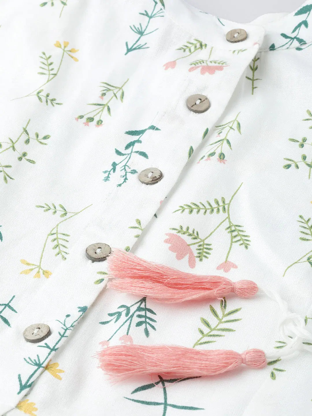 White Floral Drawstring Dress | Indian Cotton Dresses Online