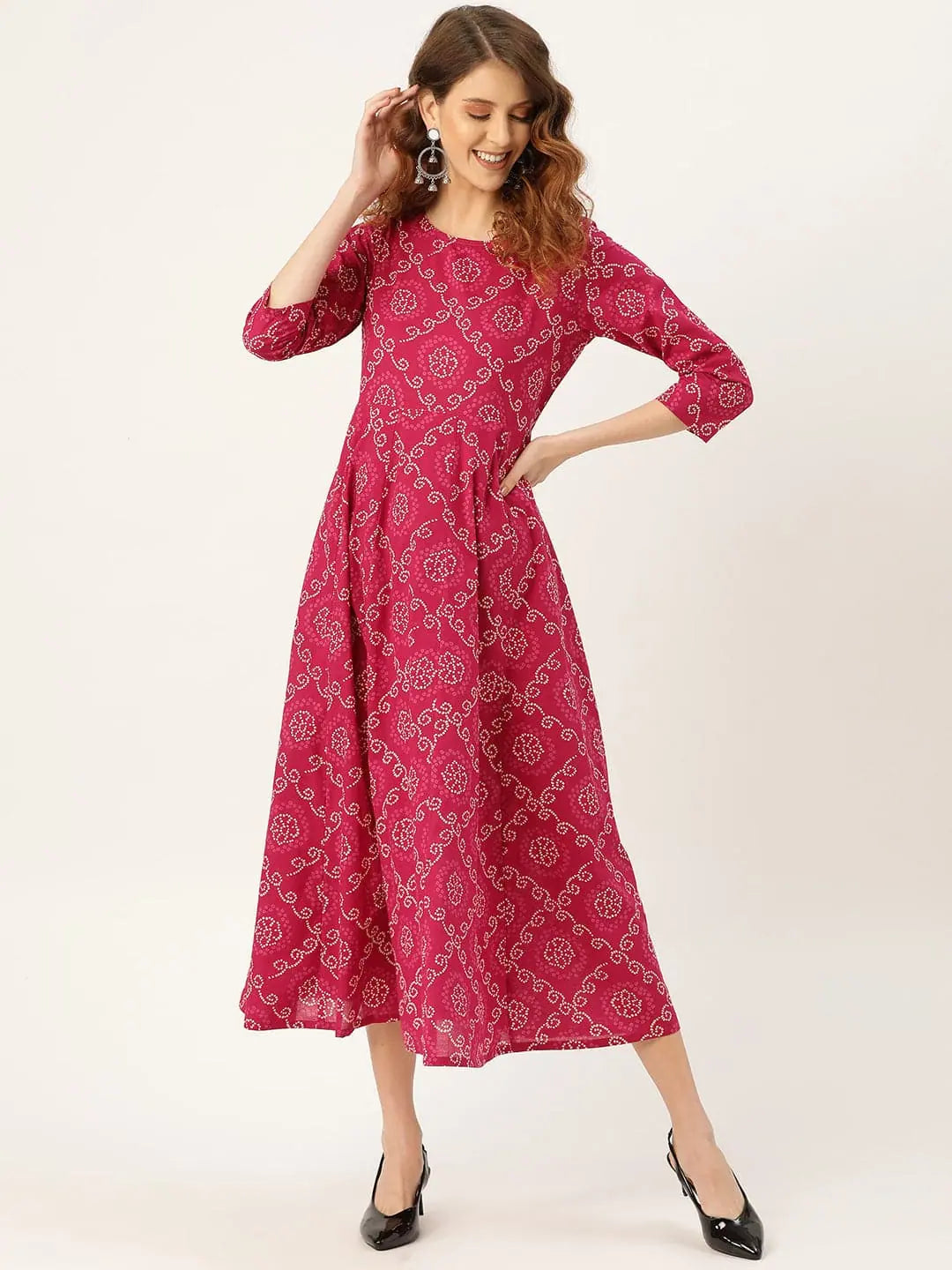 Fuchsia Bandhej Anarkali Dress | Cotton Anarkali Gown