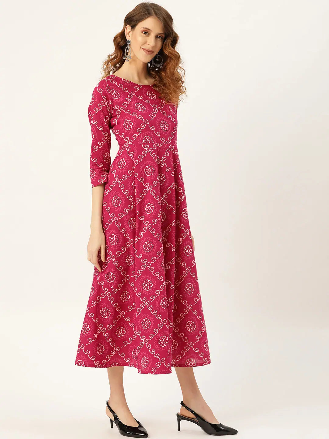 Fuchsia Bandhej Anarkali Dress | Cotton Anarkali Gown