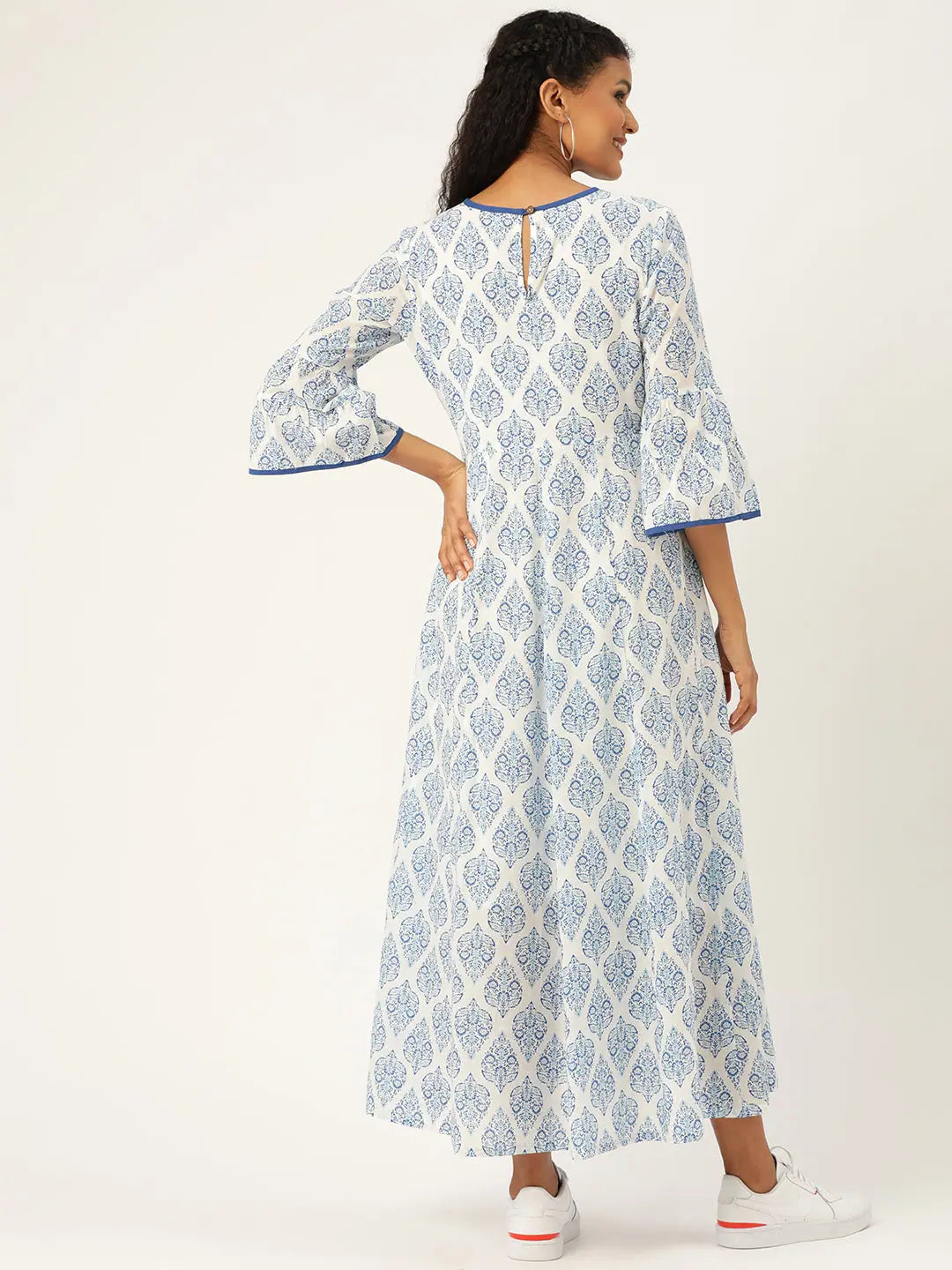 Blue Floral Anarkali Maxi Dress | Cotton Anarkali Gown
