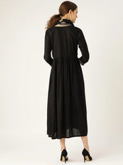 Black Gathered Dress With Foil Print Scraf