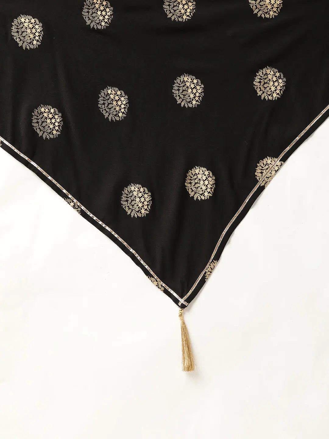 Black Gathered Dress with Foil Print Scarf | Indian Dresses