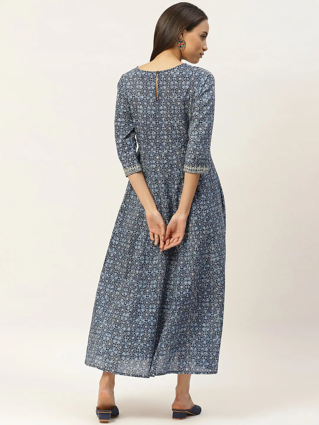 Indigo Floral Zari Anarkali Dress | Embroidered Anarkali Kurti