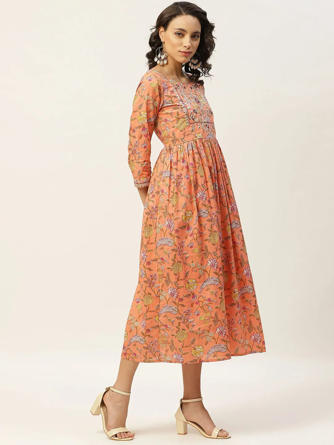 Peach Floral Zari Dress | Indian Dresses Online