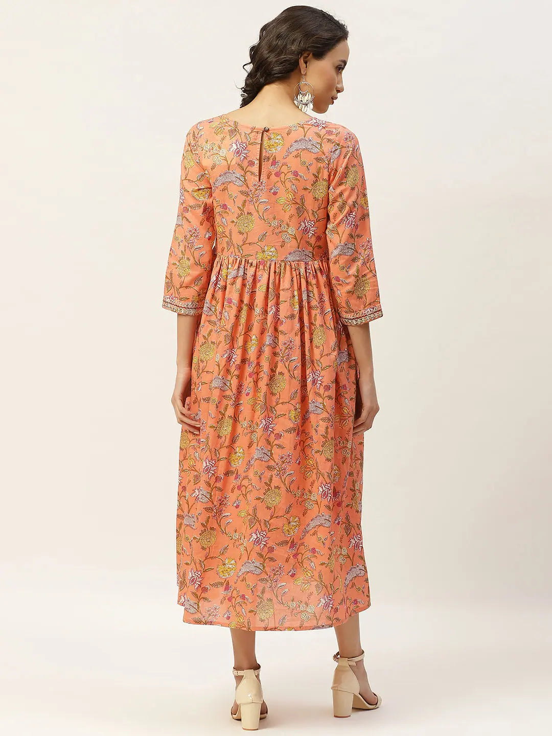 Peach Floral Zari Dress | Indian Dresses Online