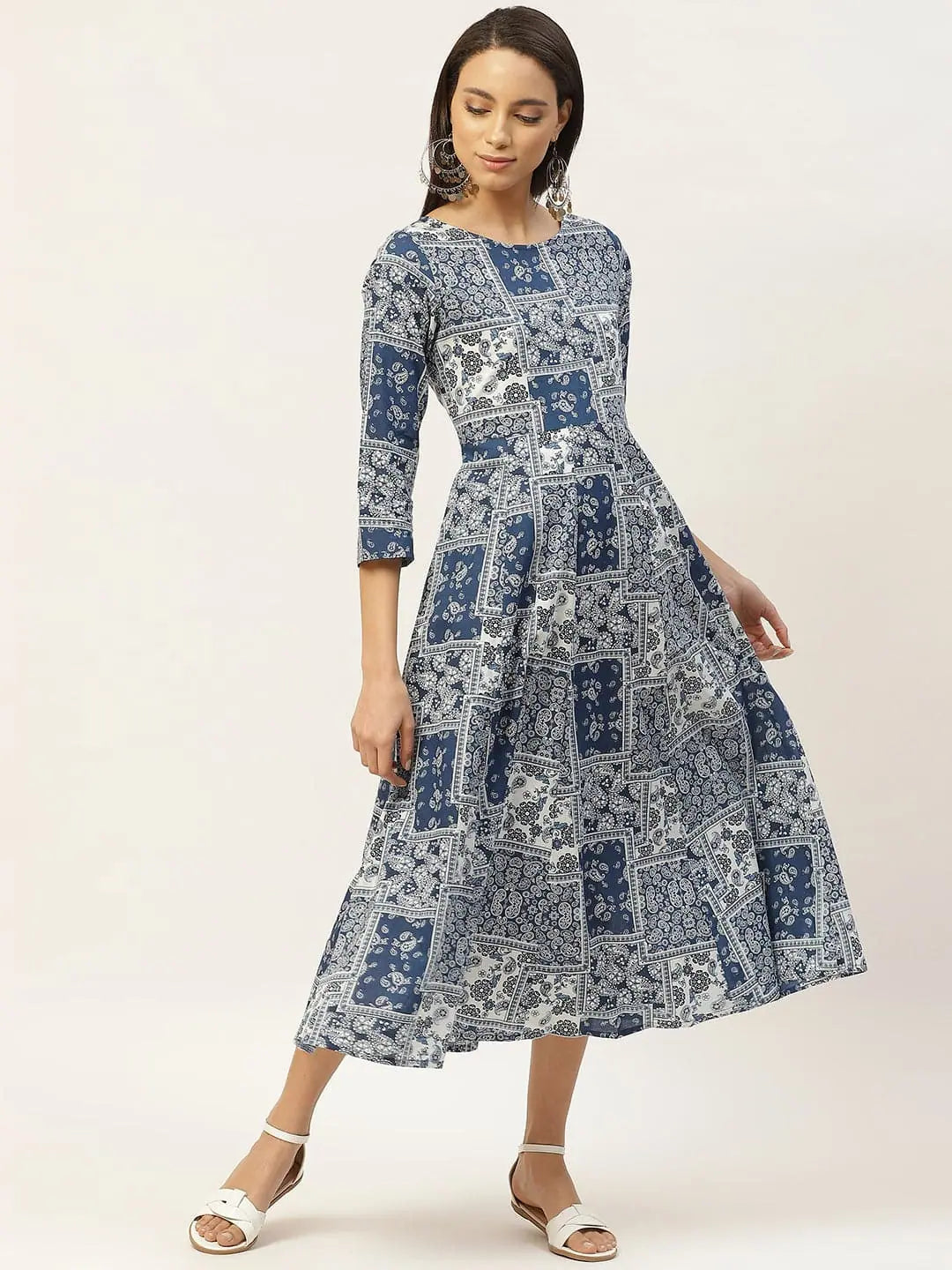 Navy Floral Anarkali Dress | Women's Cotton Anarkali Kurti