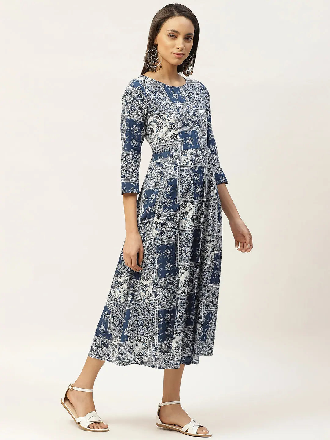 Navy Floral Anarkali Dress | Women's Cotton Anarkali Kurti