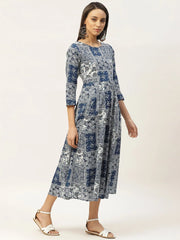 Navy Floral Anarkali Dress