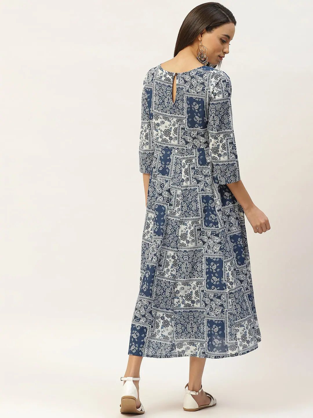 Navy Floral Anarkali Dress | Women's Cotton Anarkali Kurti