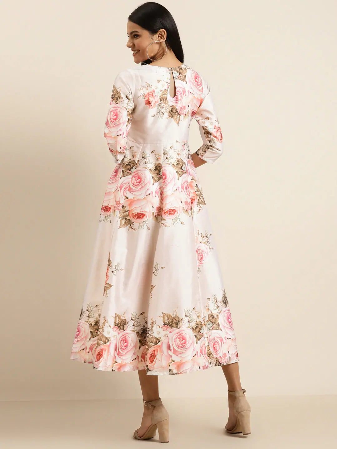 Nude Floral Anarkali Maxi | Polysilk Anarkali Gown for Women