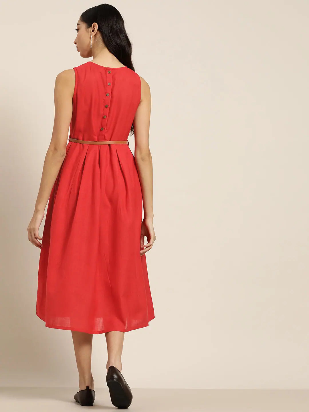 Red Sleeveless Midi Dress | Indian Cotton Dresses Online