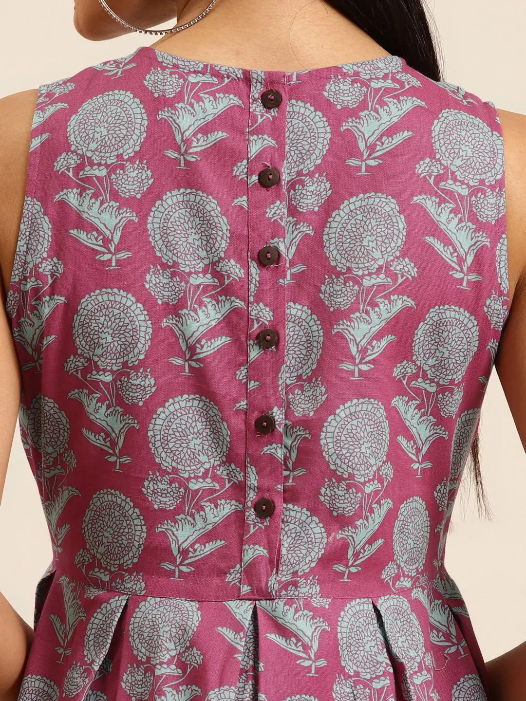 Pink Floral Midi Dress | Indian Cotton Dresses Online