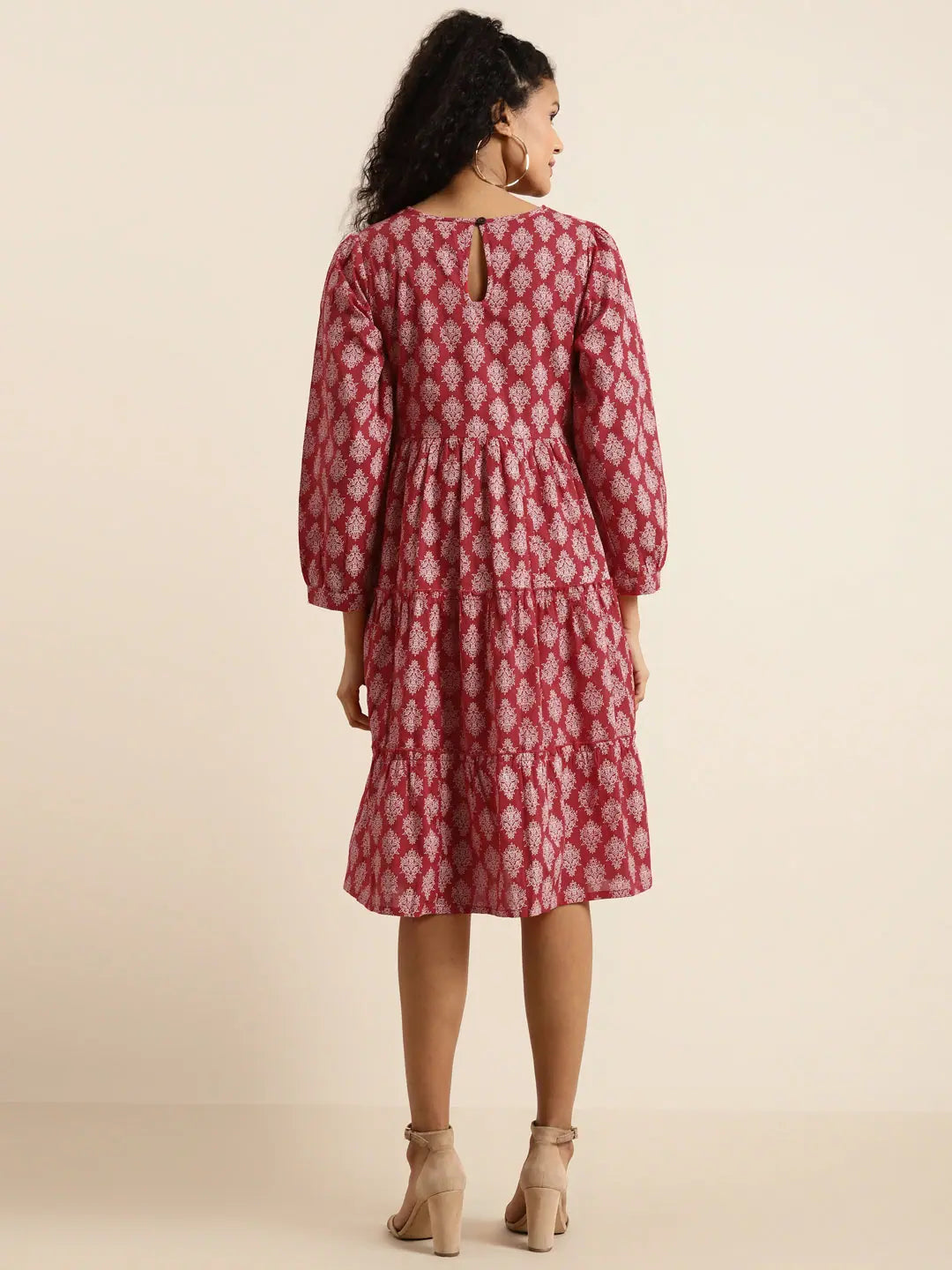 Red Floral Tiered Dress | Online Indian Cotton Dresses Shop