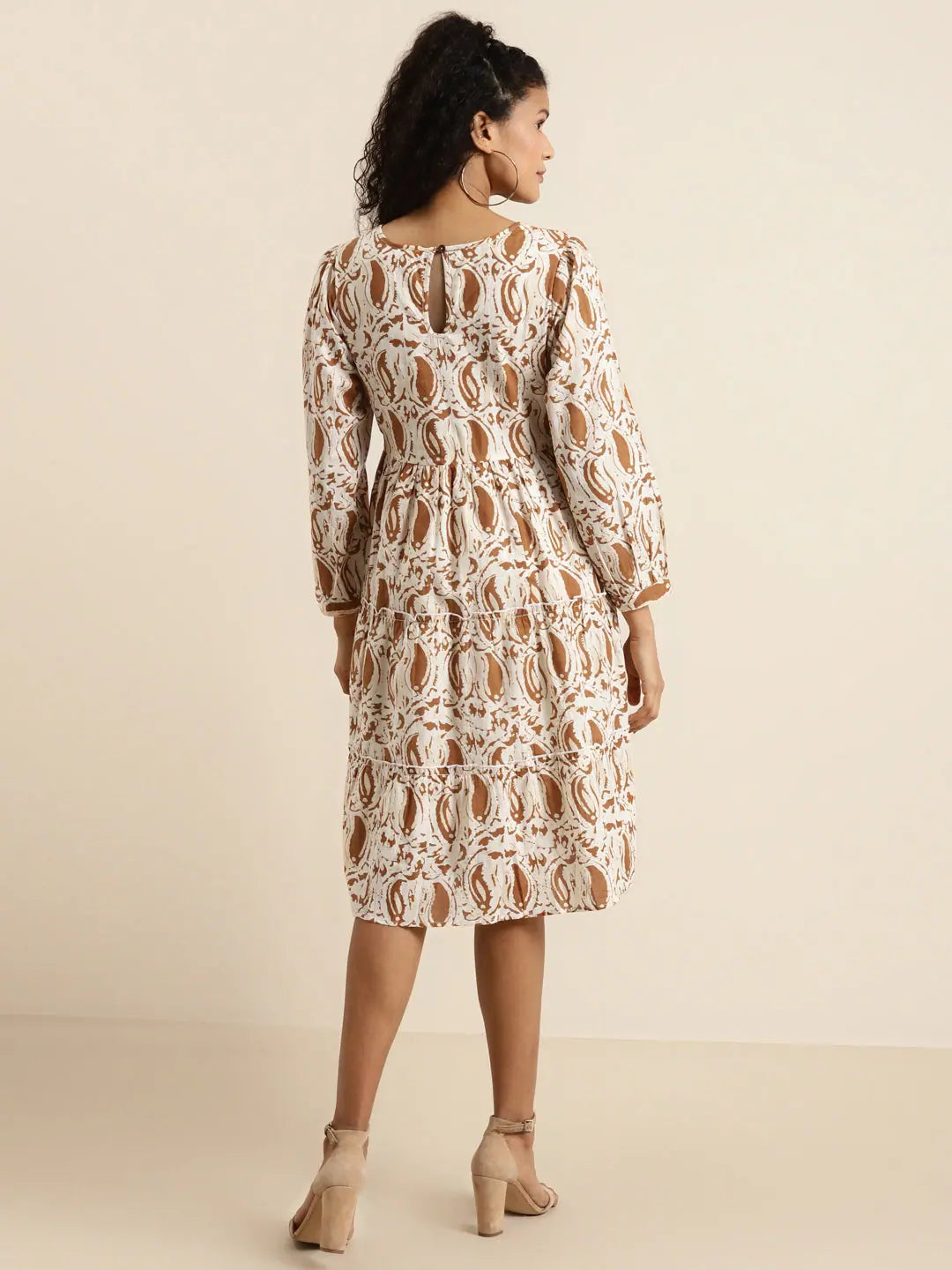 Brown Paisley Cotton Tiered Dress | Indian Dresses Online