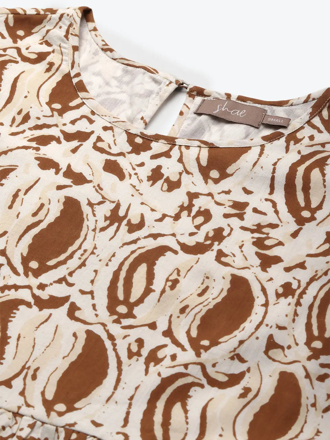 Brown Paisley Cotton Tiered Dress | Indian Dresses Online