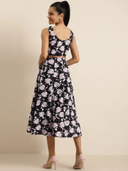 Black Floral Sleeveless Anarkali Dress
