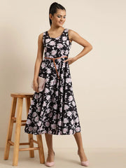 Black Floral Sleeveless Anarkali Dress
