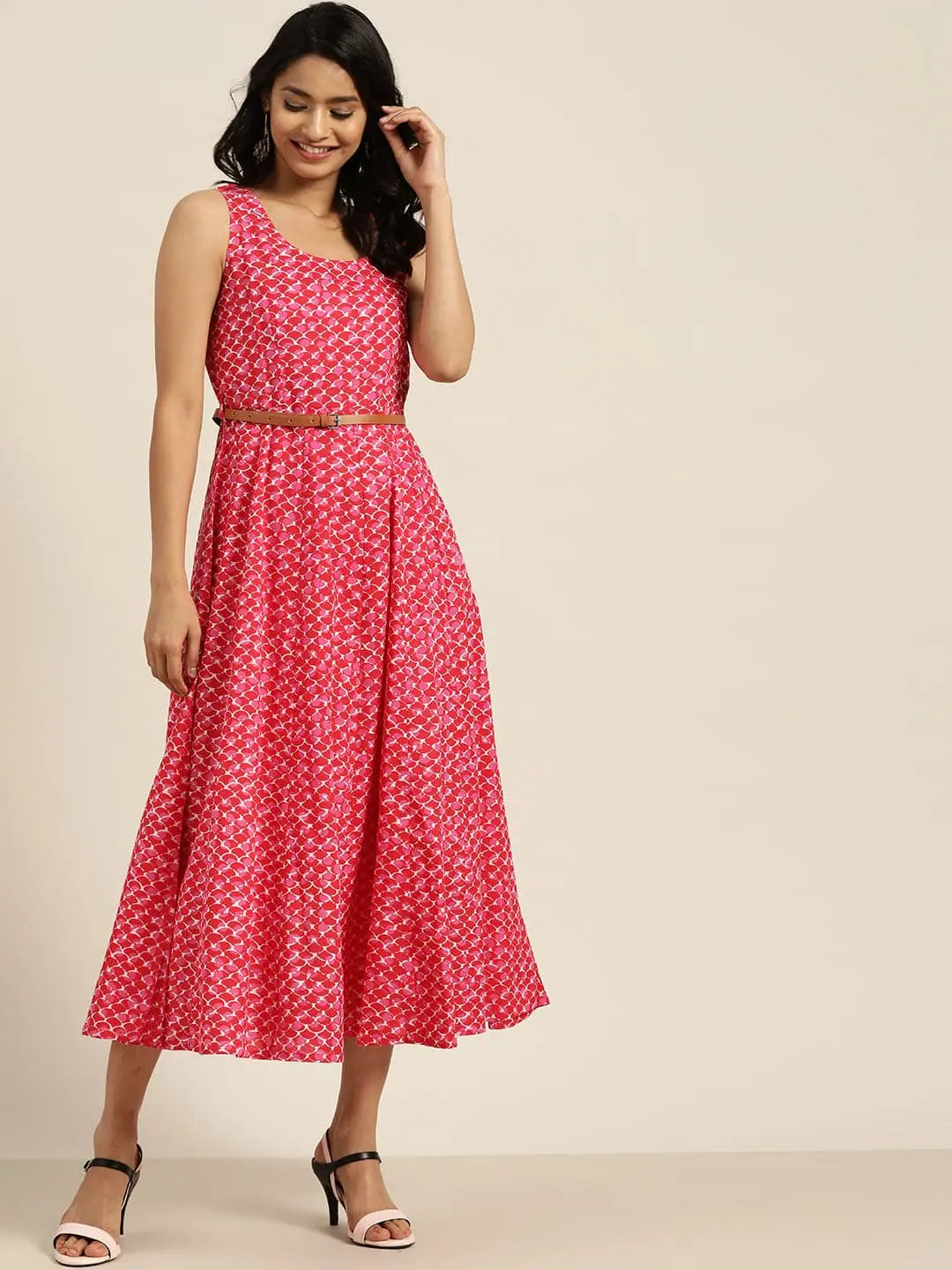 Pink Scallop Print Anarkali Dress - Cotton Anarkali Kurti Online