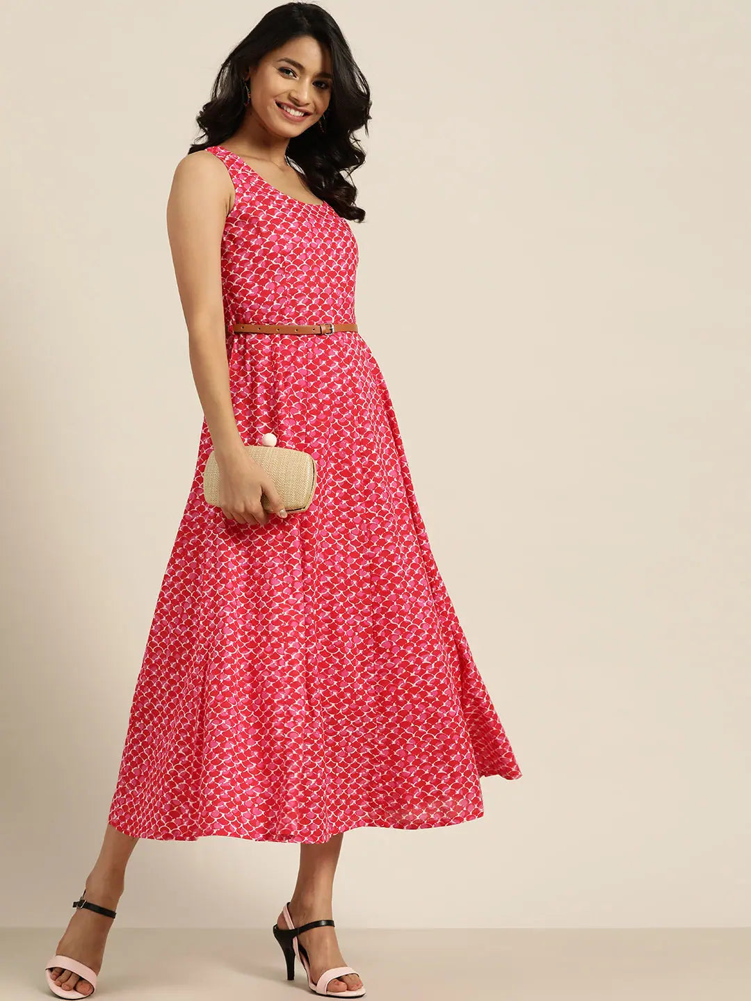 Pink Scallop Print Anarkali Dress - Cotton Anarkali Kurti Online