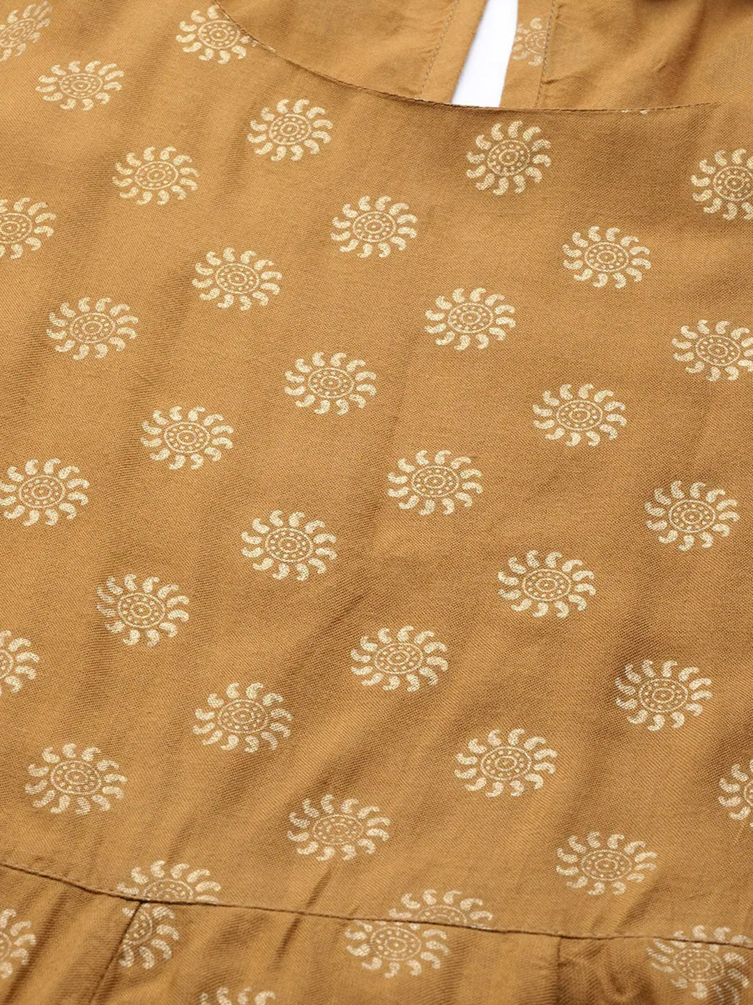 Mustard Foil Print Anarkali Dress | Rayon Anarkali Gown