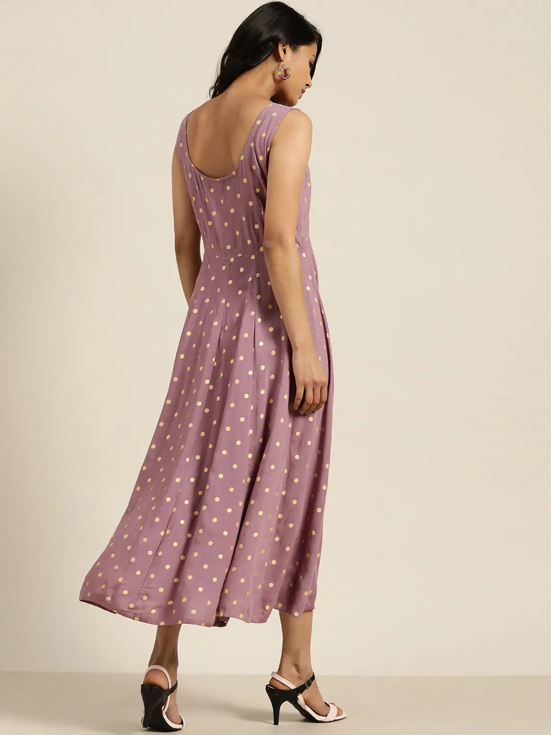 Lavender Foil Print Sleeveless Anarkali Dress for Women