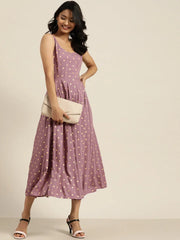 Lavender Foil Print Sleeveless Anarkali Dress