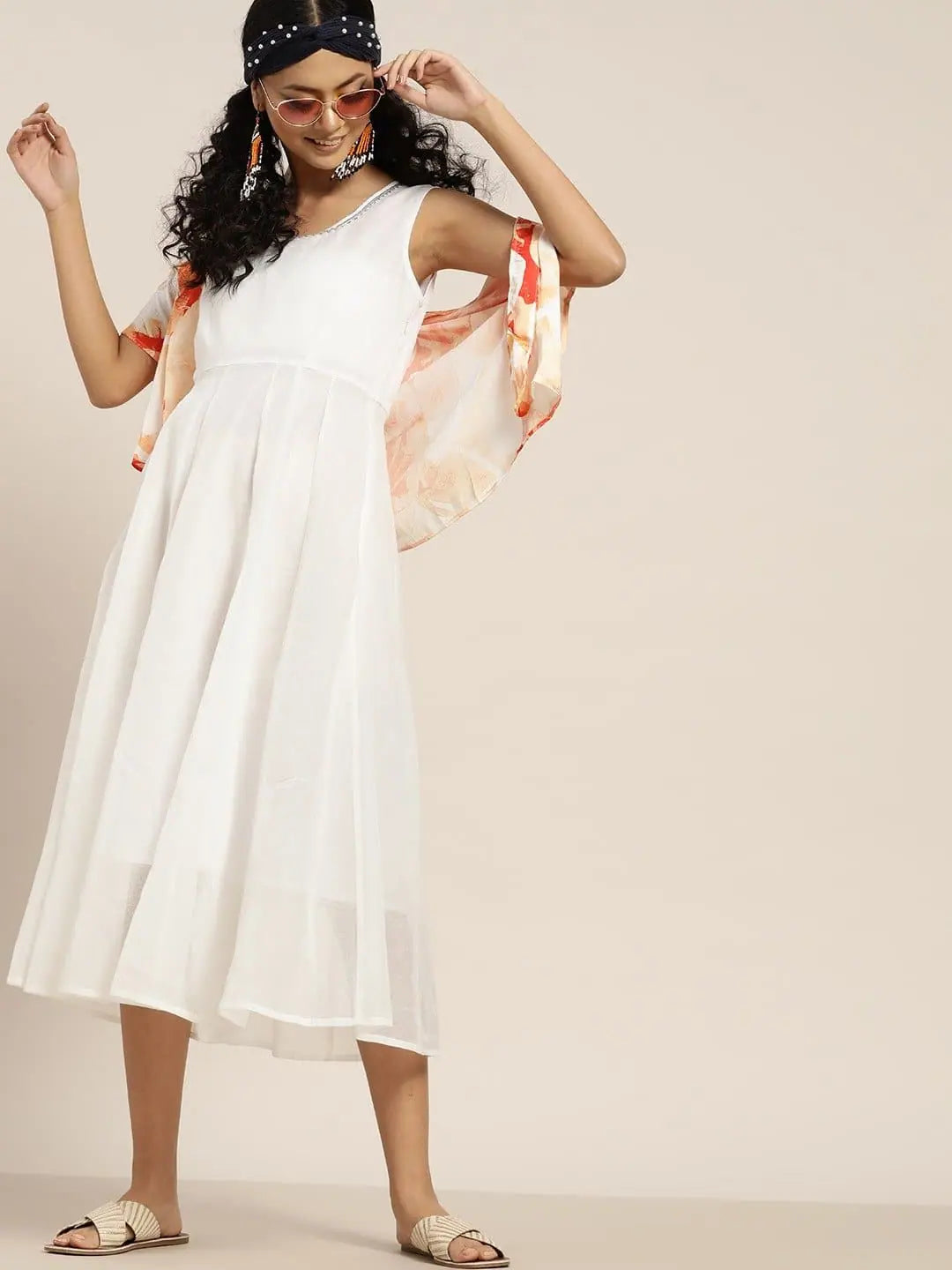 White Gota Patti Anarkali Dress - Chanderi Anarkali Kurti