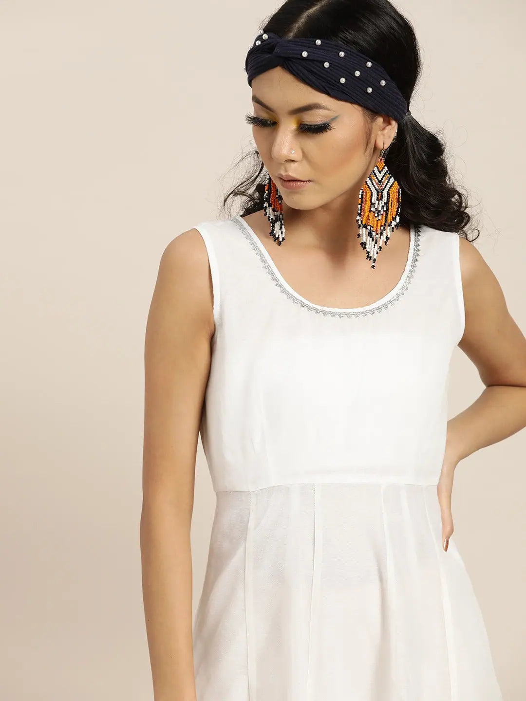 White Gota Patti Anarkali Dress - Chanderi Anarkali Kurti