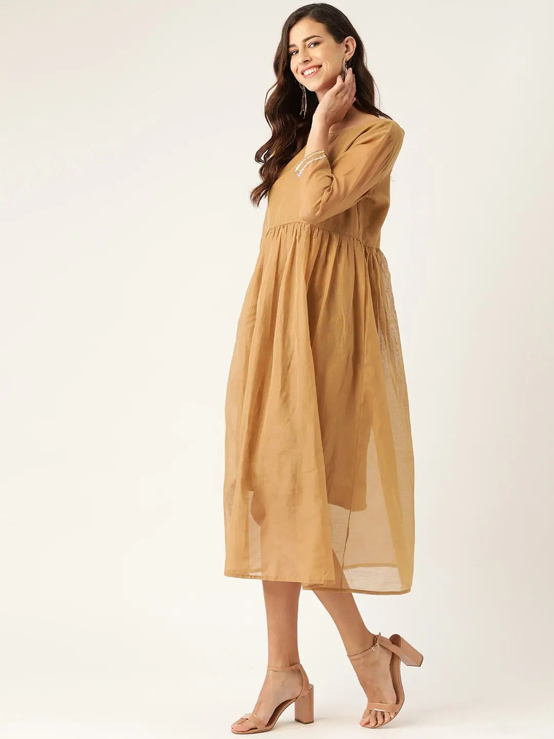 Brown Gota Patti Gathered Dress | Indian Dresses Online Now!